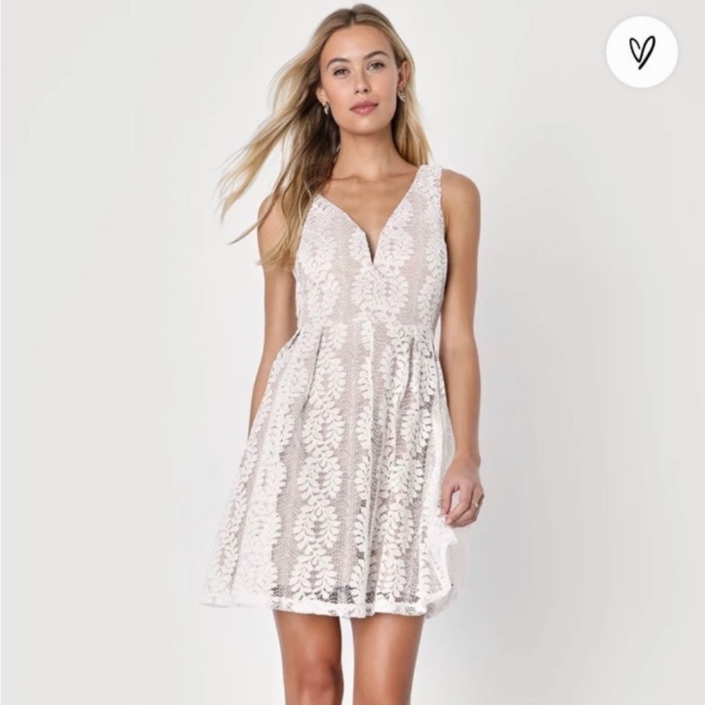 Lulus All My Heart White Lace Skater Dress